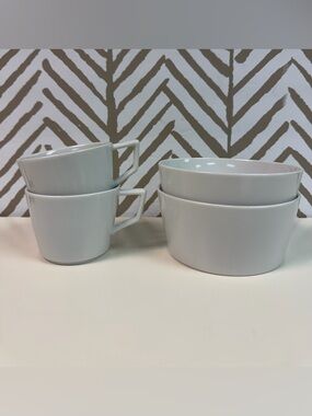 Pottery Barn PB Modern White Cups and Bowl Set Japan